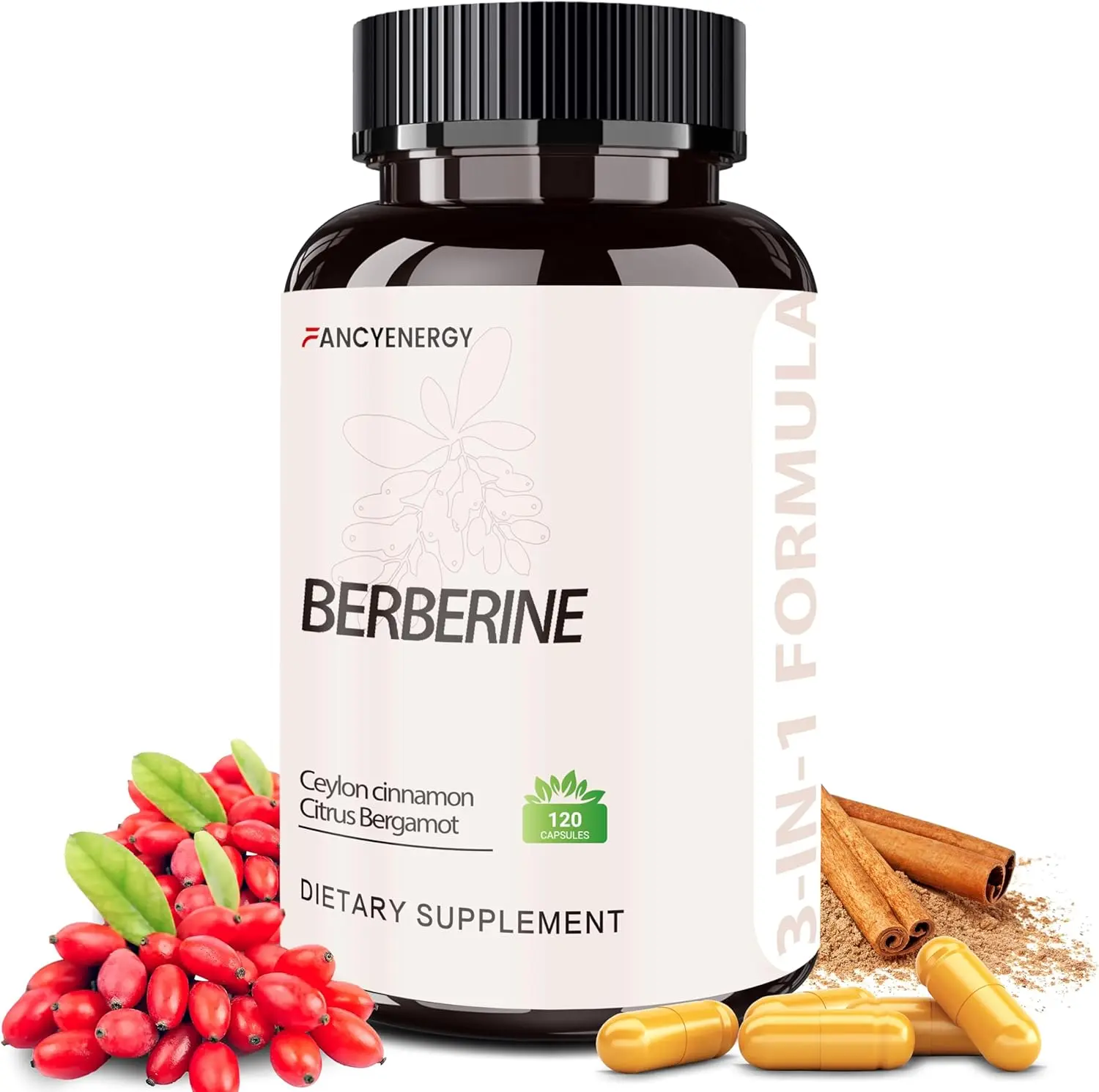 FraFr.gancia Berberine HCl Supplement with Ceylon Cinnamon & Citrus Bergamot – Botanical Formula for Daily Wellness – 120 Vegan Capsules