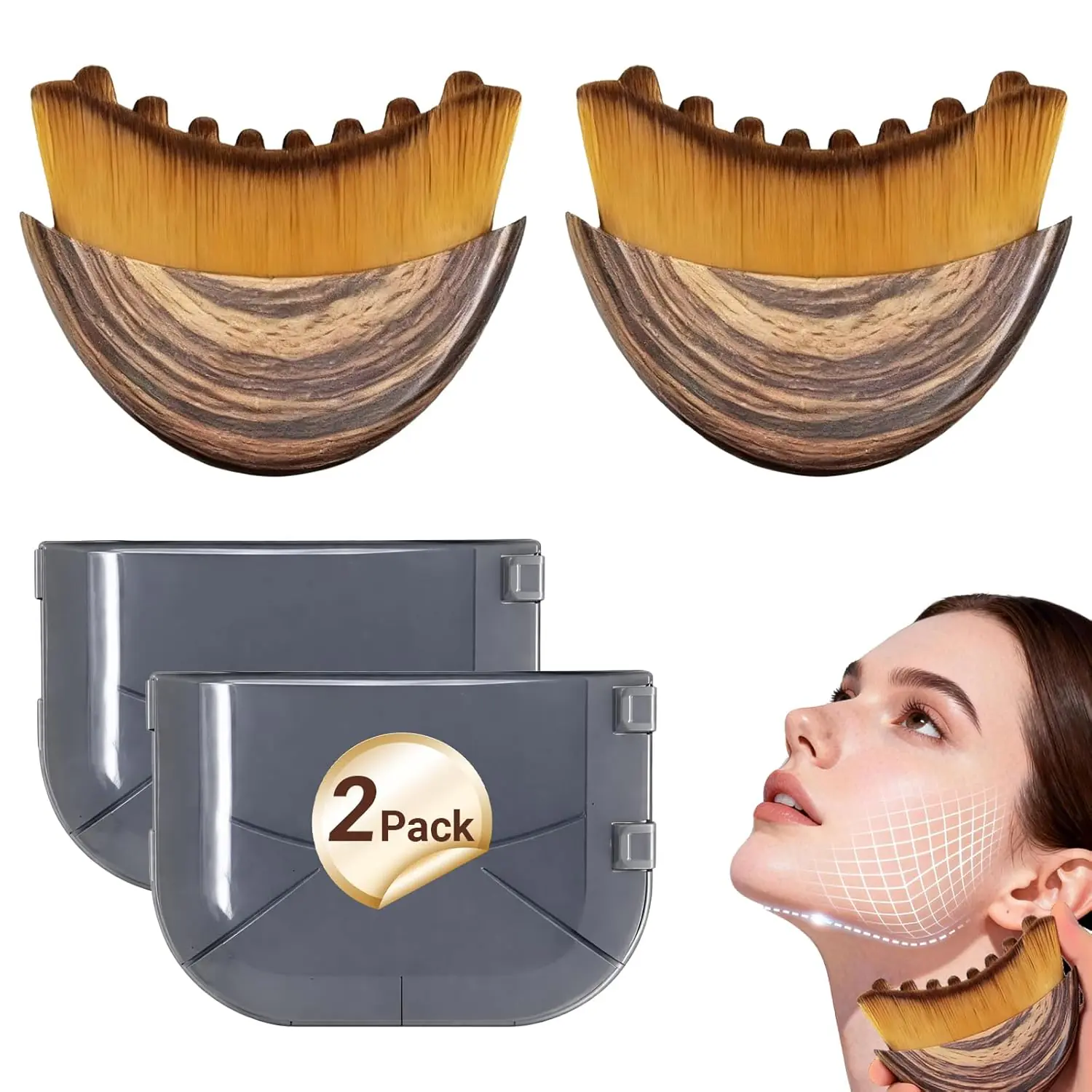 Sutrtcosg Lymphatic Drainage Massager Face Brush, Lymphatic Contour Face Brush to Sculpt Jawline & Reduce Puffiness Double Chin Reducer, Improves Skin Glow & Absorption, Ergonomic Precise Fit, 2 Pack
