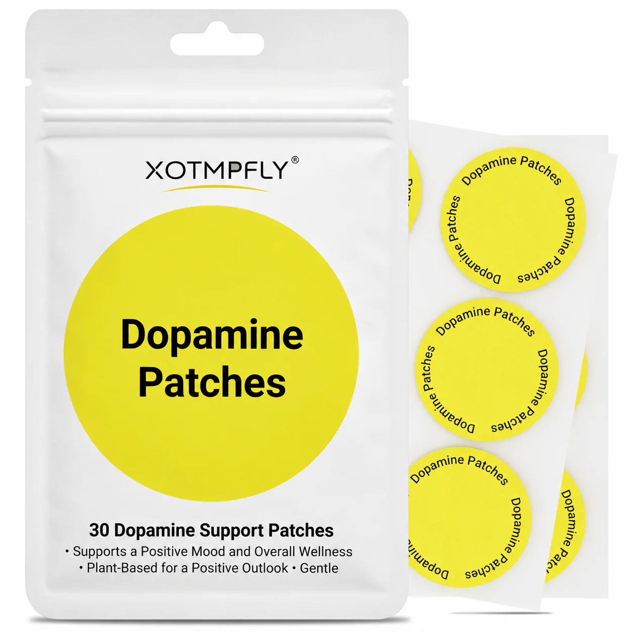 XOTMPFLY Dopamine Patches | Vegan Mood Support Patch with 5-HTP | Dopamine Supplement for Daily Wellness, Positivity & Motivation | Plant-Based Formula - 30 Count